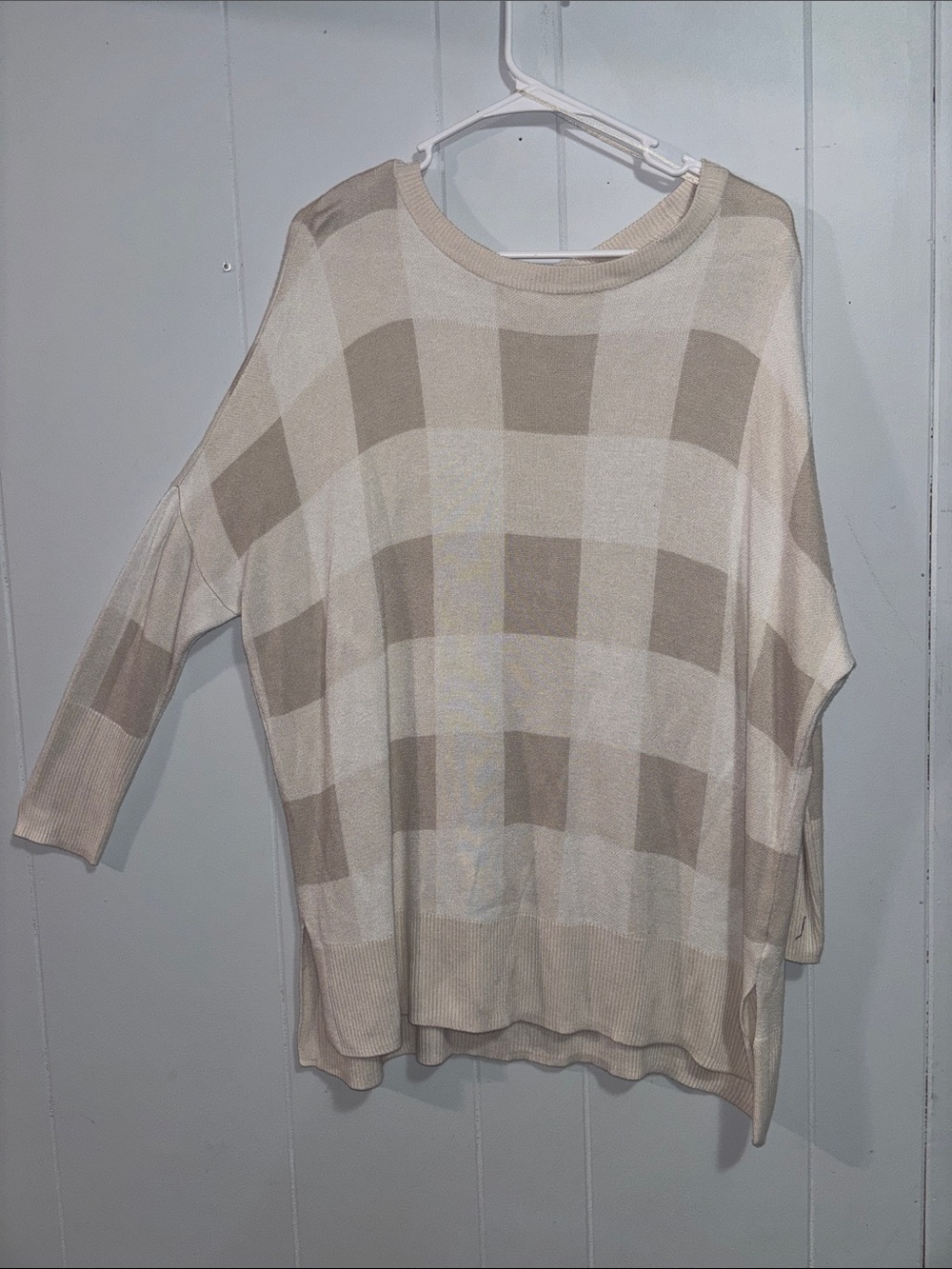 new directions Checkered Crewneck Sweater